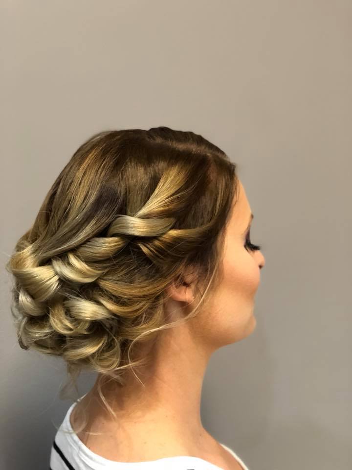 Twisted and curled updo styled at Nate’s Hair