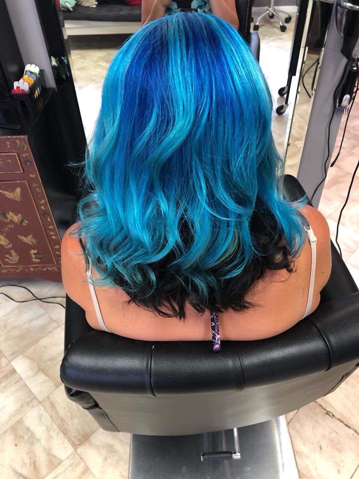 Vivid blue colour work at Nate’s Hair